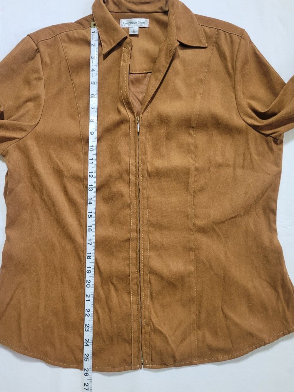 Coldwater Creek Faux Suede Zip Up Lightweight Jacket Camel Brown Large Preppy - Picture 9 of 11